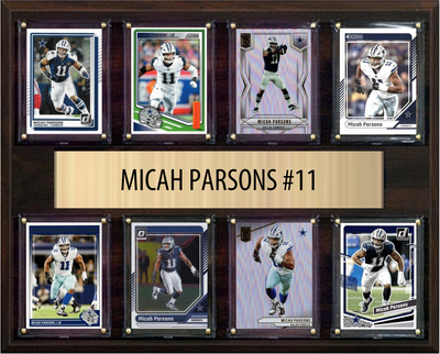 Micah Parsons Dallas Cowboys football plaque with 8 trading cards and engraved nameplate, 12x15 fan cave display