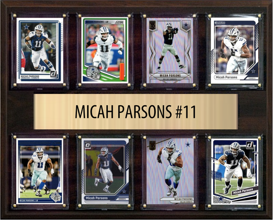 Micah Parsons Dallas Cowboys football plaque with 8 trading cards and engraved nameplate, 12x15 fan cave display