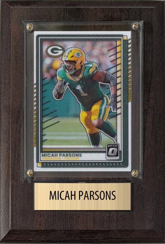 Micah Parsons Green Bay Packers football plaque with 1 trading card and engraved nameplate, 4x6 fan cave display