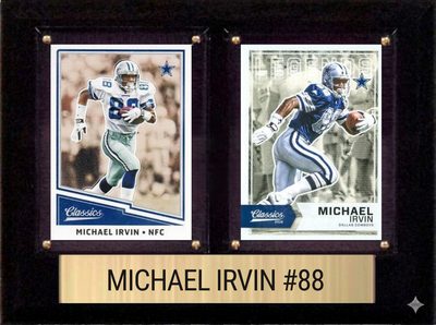 Michael Irvin Dallas Cowboys football plaque with 2 trading cards and engraved nameplate, 6x8 fan cave display