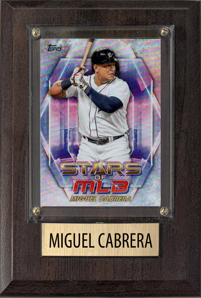 Miguel Cabrera Detroit Tigers 2025 2024 Topps Bowman 4x6 Gift baseball plaque with 1 trading card and engraved nameplate, 4x6 fan cave display