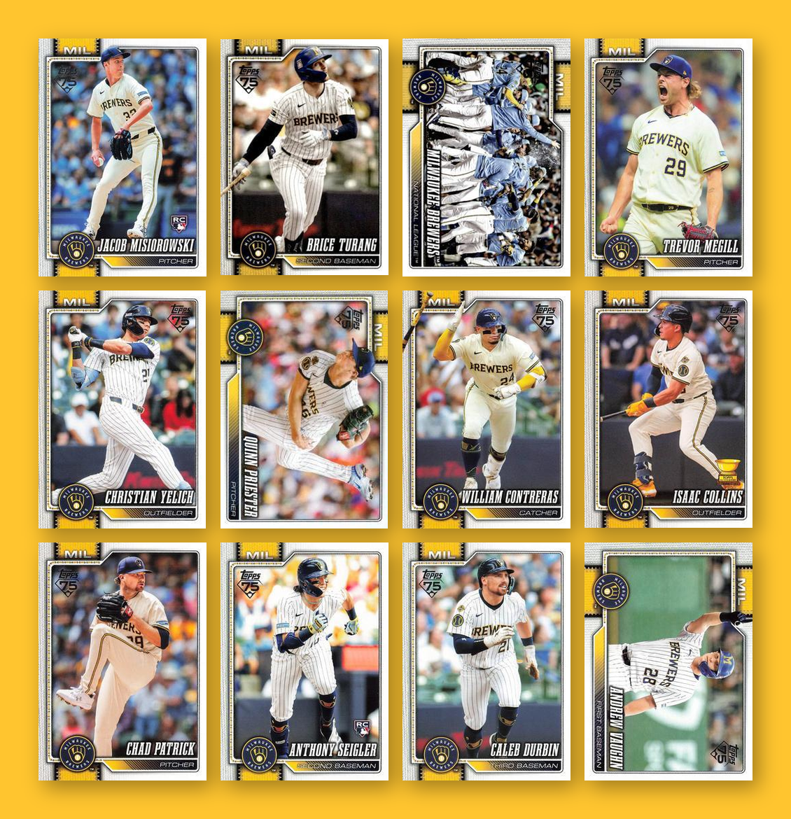 2026 Topps Series 1 & 2 Baseball Team Set 23 Cards Milwaukee Brewers Yelich Chourio
