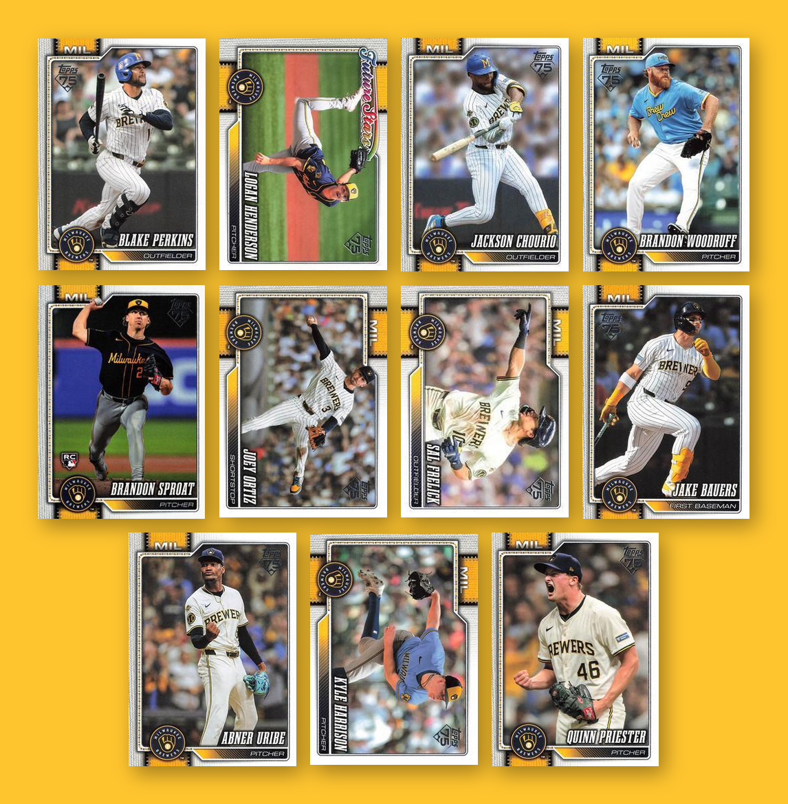 2026 Topps Series 1 & 2 Baseball Team Set 23 Cards Milwaukee Brewers Yelich Chourio