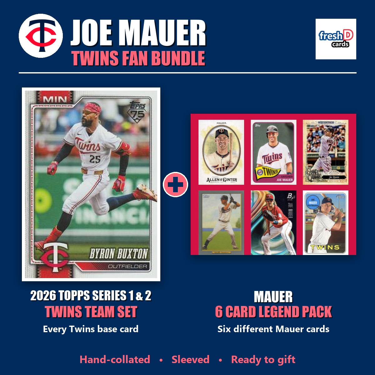 Joe Mauer Minnesota Twins Baseball Fan Bundle - 2026 Topps Series 1 & 2 Team Set + 6 Card Legend Pack