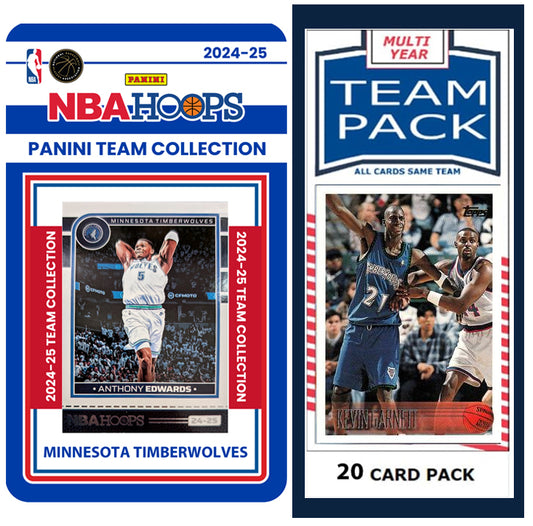 Minnesota Timberwolves Multiyear Pack 20 Cards KG + 2024-25 HOOPS Team Set Anthony Edwards plaque