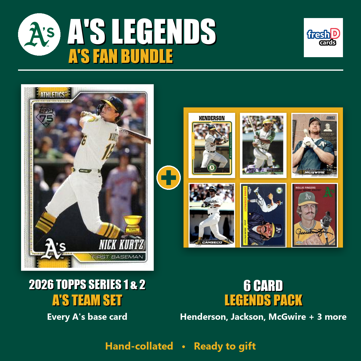 Athletics Legends Baseball Fan Bundle - 2026 Topps Series 1 & 2 Team Set + 6 Card Legends Pack