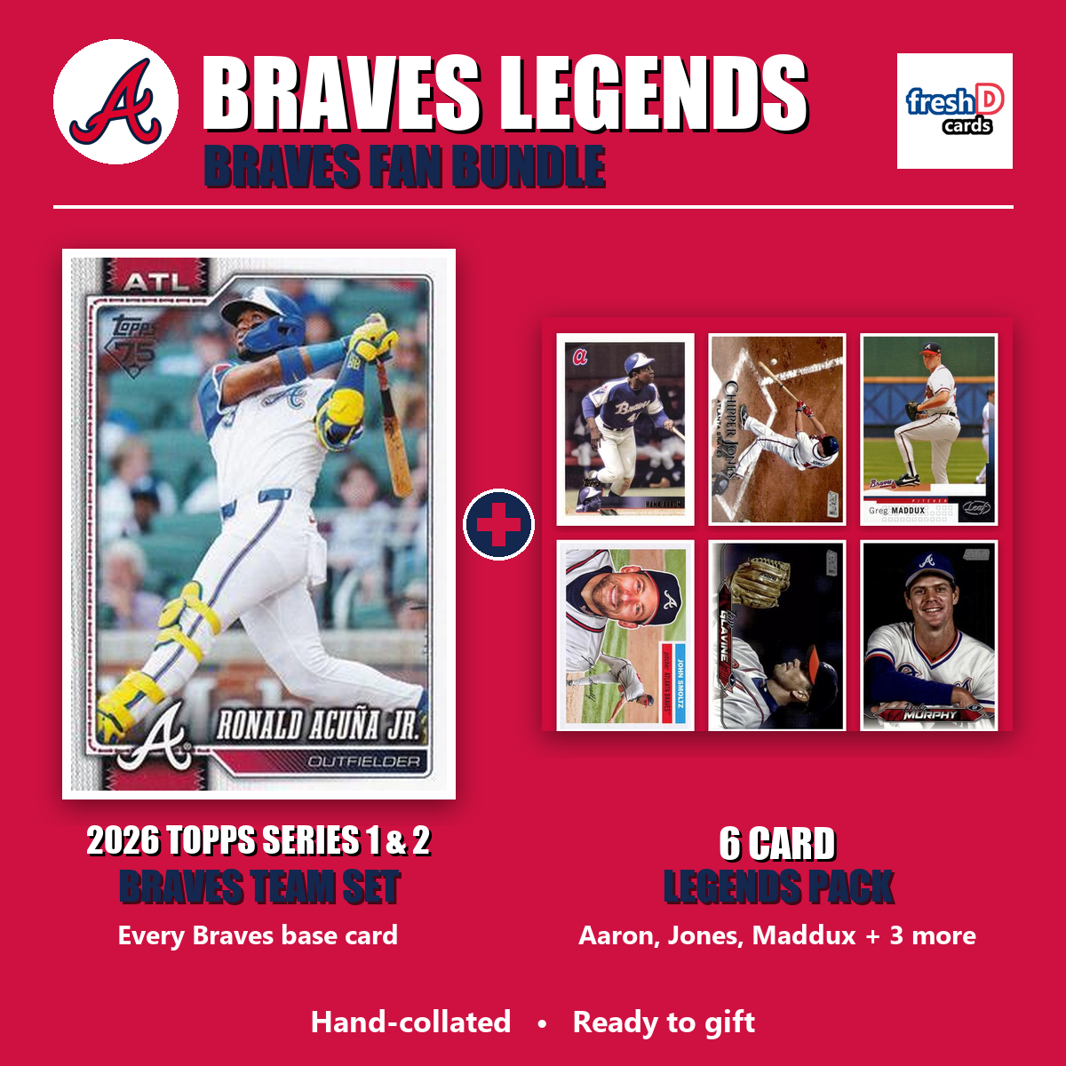 Atlanta Braves Legends Baseball Fan Bundle - 2026 Topps Series 1 & 2 Team Set + 6 Card Legends Pack