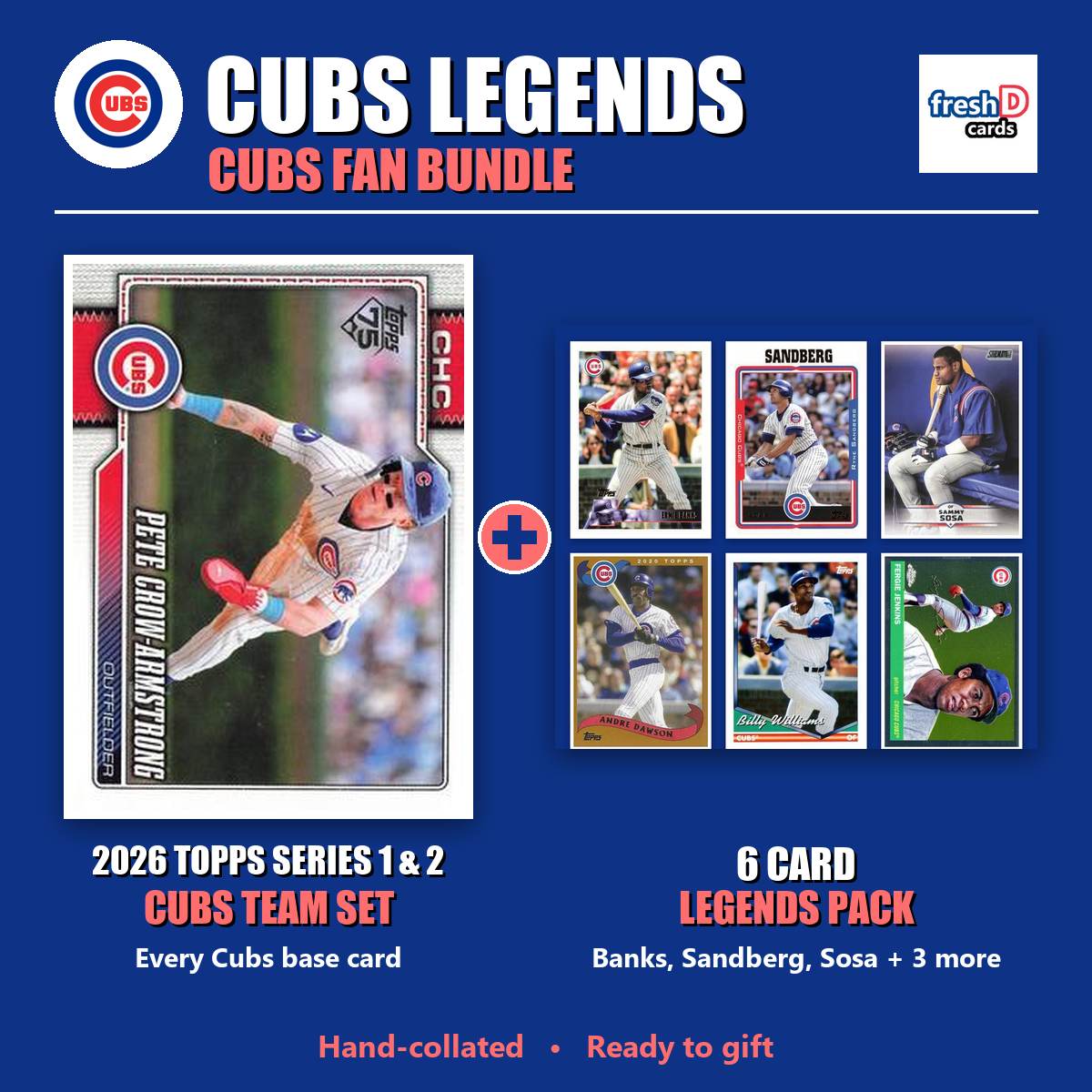 Chicago Cubs Legends Baseball Fan Bundle - 2026 Topps Series 1 & 2 Team Set + 6 Card Legends Pack