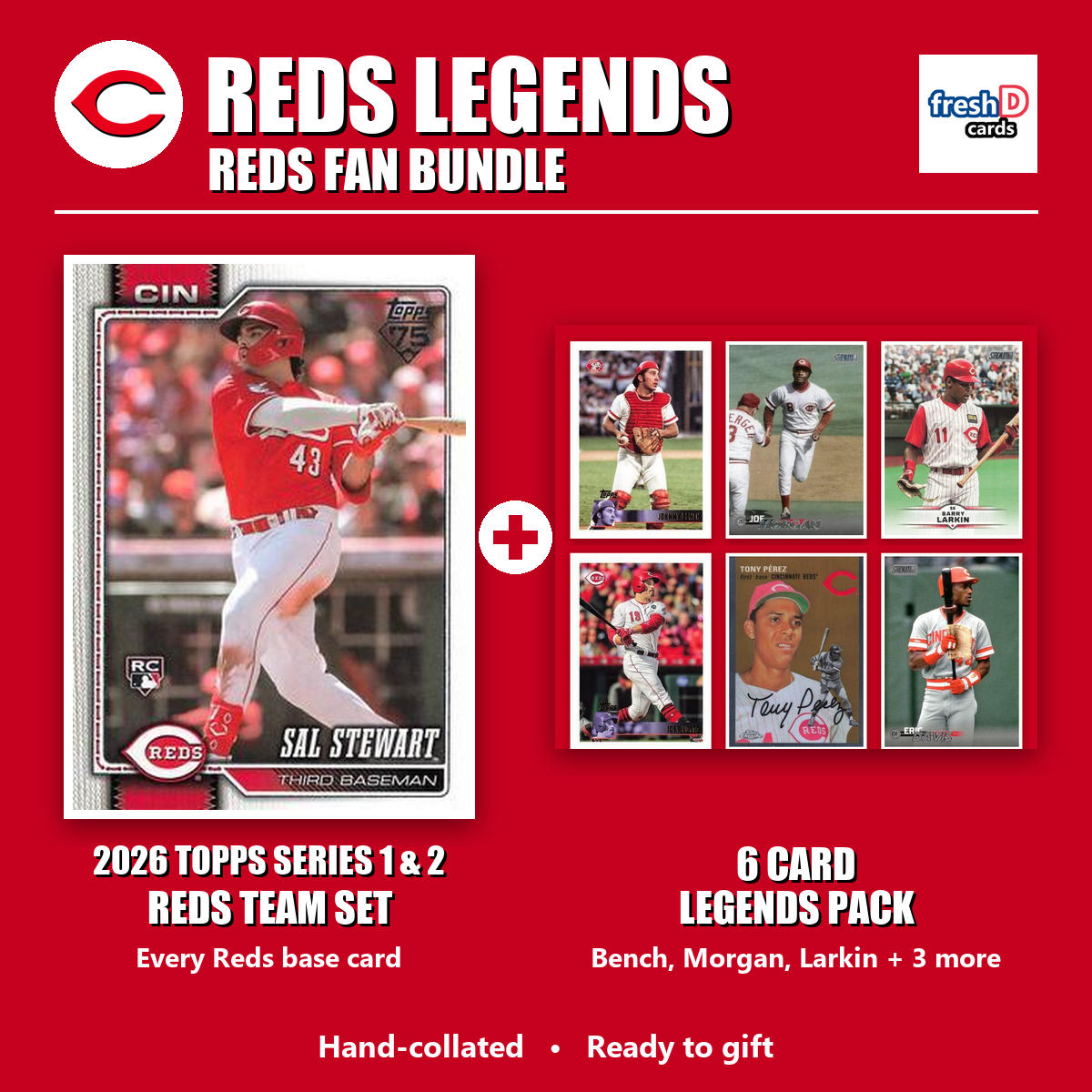 Cincinnati Reds Legends Baseball Fan Bundle - 2026 Topps Series 1 & 2 Team Set + 6 Card Legends Pack