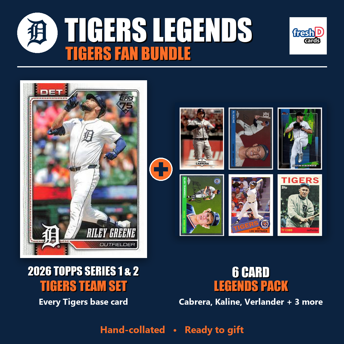 Detroit Tigers Legends Baseball Fan Bundle - 2026 Topps Series 1 & 2 Team Set + 6 Card Legends Pack