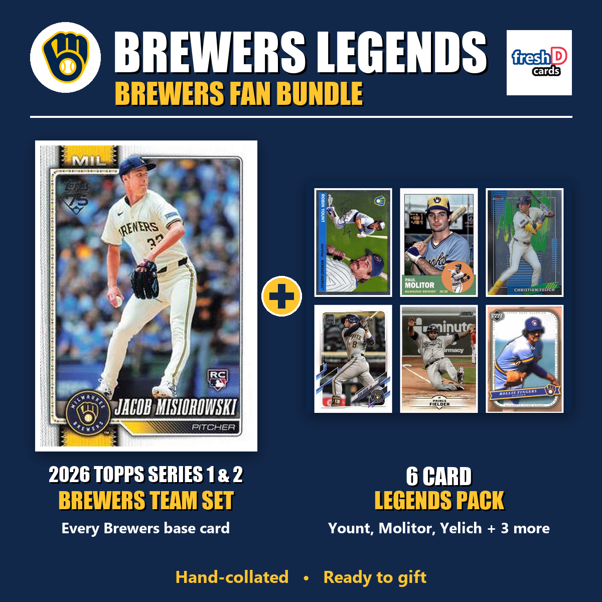 Milwaukee Brewers Legends Baseball Fan Bundle - 2026 Topps Series 1 & 2 Team Set + 6 Card Legends Pack