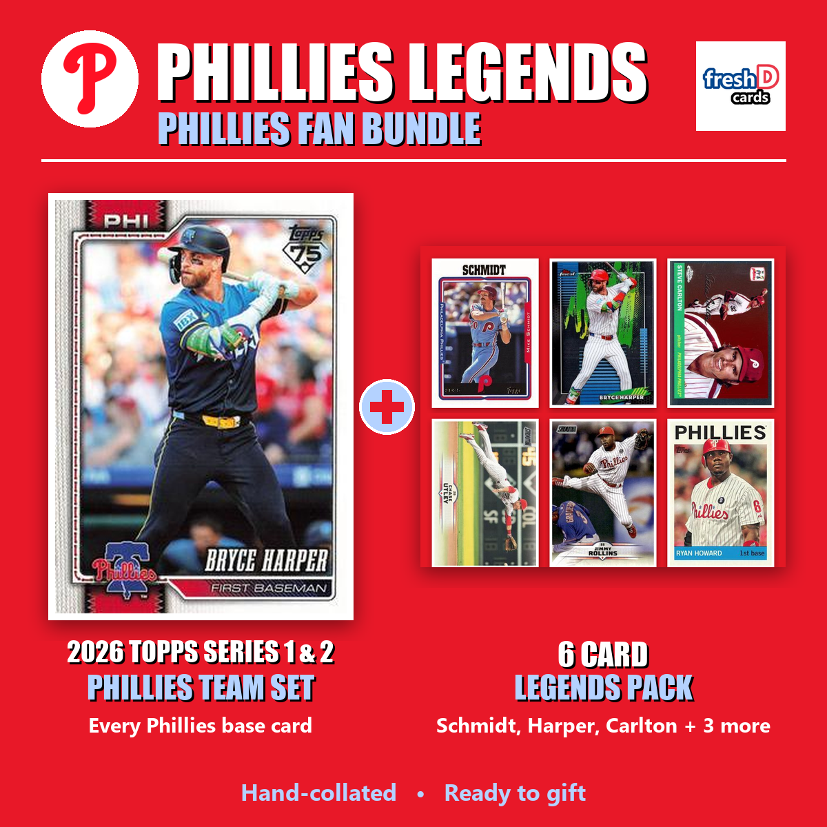 Philadelphia Phillies Legends Baseball Fan Bundle - 2026 Topps Series 1 & 2 Team Set + 6 Card Legends Pack