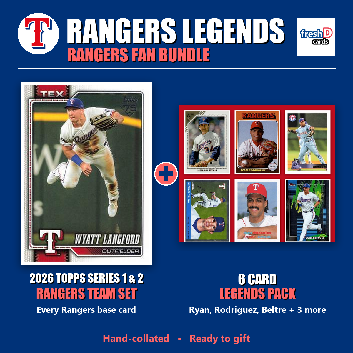 Texas Rangers Legends Baseball Fan Bundle - 2026 Topps Series 1 & 2 Team Set + 6 Card Legends Pack