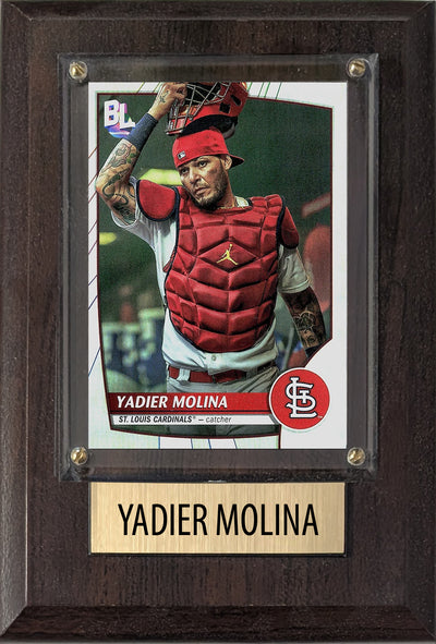 Yadier Molina St Louis Cardinals 2025 2024 Topps Bowman 4x6 Gift baseball plaque with 1 trading card and engraved nameplate, 4x6 fan cave display