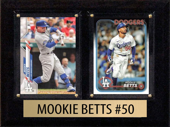 Mookie Betts LA Dodgers 2024 2025 Topps Stars MLB Card baseball plaque with 2 trading cards and engraved nameplate, 6x8 fan cave display