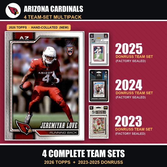 Arizona Cardinals Football Team Set Multipack - 2026 Topps + 2025 2024 2023 Donruss - 4 Complete Team Sets - Jeremiyah Love