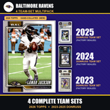 Baltimore Ravens Football Team Set Multipack - 2026 Topps + 2025 2024 2023 Donruss - 4 Complete Team Sets - Lamar Jackson