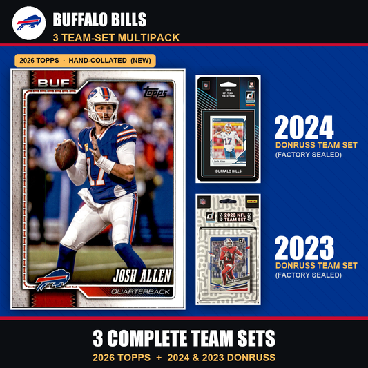 Buffalo Bills Football Team Set Multipack - 2026 Topps + 2024 2023 Donruss - 3 Complete Team Sets - Josh Allen
