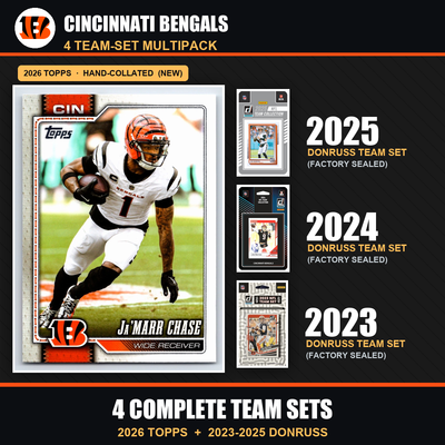 Cincinnati Bengals Football Team Set Multipack - 2026 Topps + 2025 2024 2023 Donruss - 4 Complete Team Sets - Joe Burrow