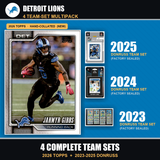 Detroit Lions Football Team Set Multipack - 2026 Topps + 2025 2024 2023 Donruss - 4 Complete Team Sets - Jahmyr Gibbs