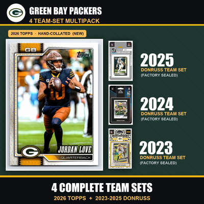 Green Bay Packers Football Team Set Multipack - 2026 Topps + 2025 2024 2023 Donruss - 4 Complete Team Sets - Jordan Love