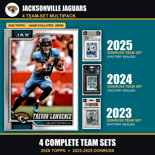 Jacksonville Jaguars Football Team Set Multipack - 2026 Topps + 2025 2024 2023 Donruss - 4 Complete Team Sets - Trevor Lawrence