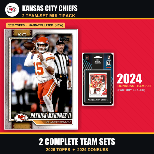 Kansas City Chiefs Football Team Set Multipack - 2026 Topps + 2024 Donruss - 2 Complete Team Sets - Patrick Mahomes II