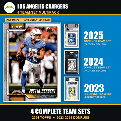 Los Angeles Chargers Football Team Set Multipack - 2026 Topps + 2025 2024 2023 Donruss - 4 Complete Team Sets - Justin Herbert