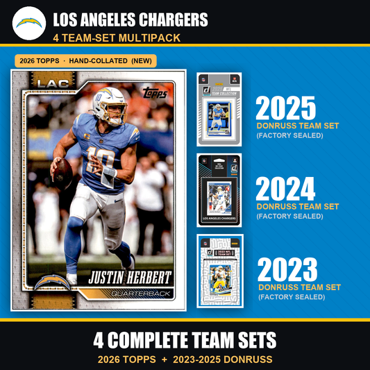 Los Angeles Chargers Football Team Set Multipack - 2026 Topps + 2025 2024 2023 Donruss - 4 Complete Team Sets - Justin Herbert