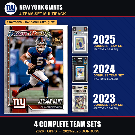New York Giants Football Team Set Multipack - 2026 Topps + 2025 2024 2023 Donruss - 4 Complete Team Sets - Jaxson Dart