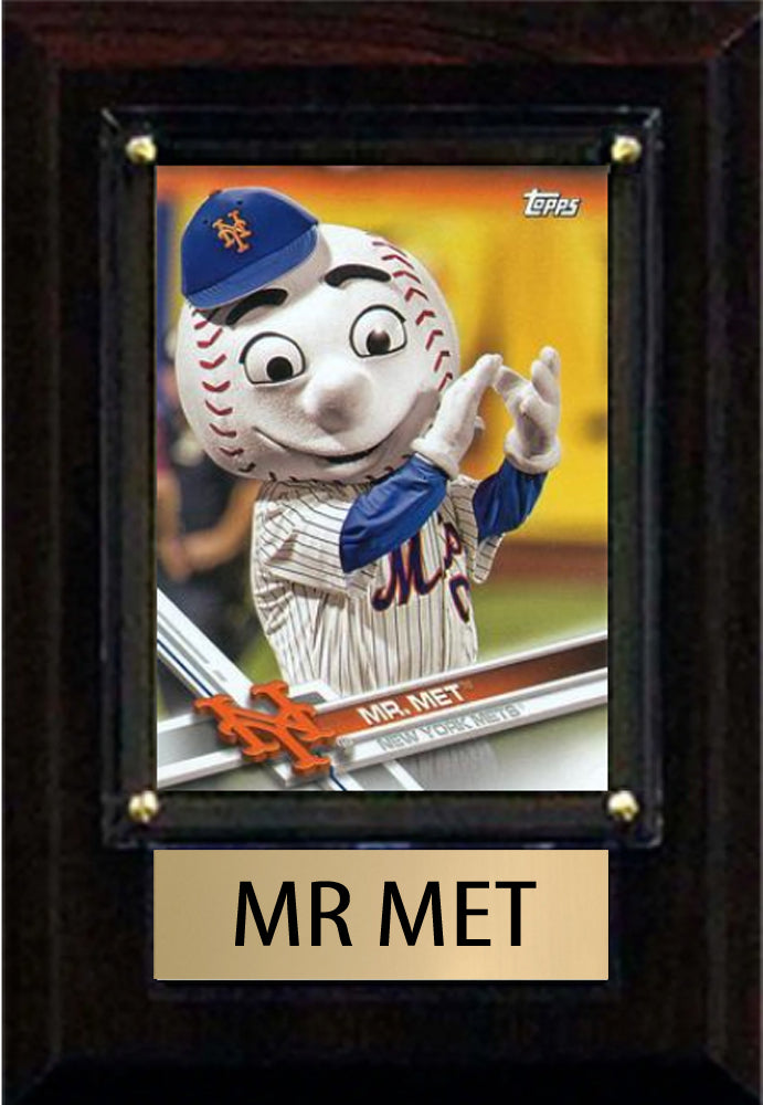 Mr Met 2024 Mets 4x6 baseball plaque with 1 trading card and engraved nameplate, 4x6 fan cave display