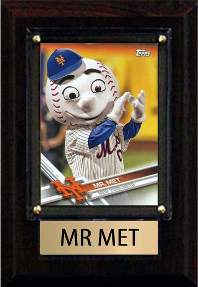 Mr Met 2024 Mets 4x6 baseball plaque with 1 trading card and engraved nameplate, 4x6 fan cave display