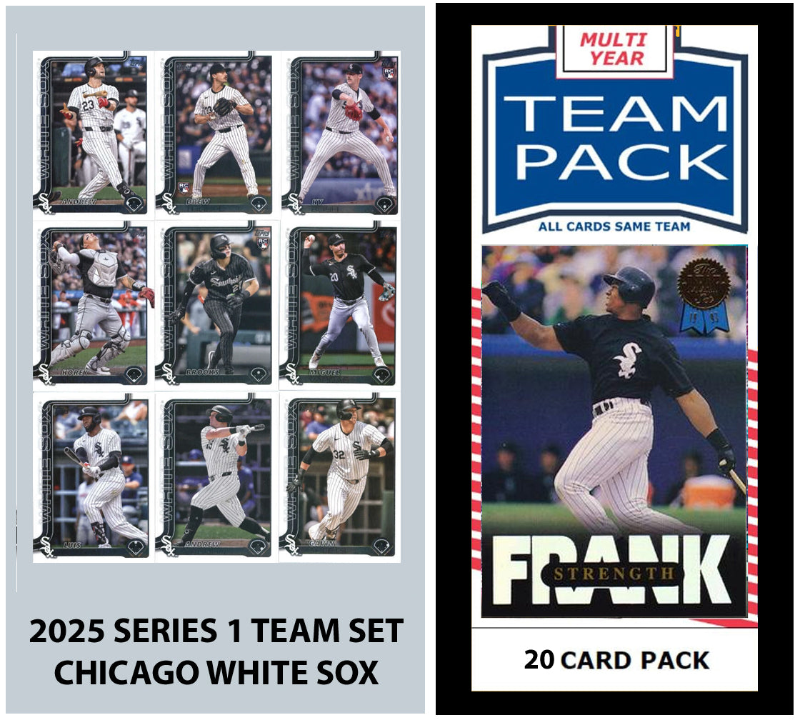 Multiyear Baseball Team Pack 20 Card Pack White Sox + 2025 Topps Series 1 Team Set Luis Robert Brooks Baldwin plaque