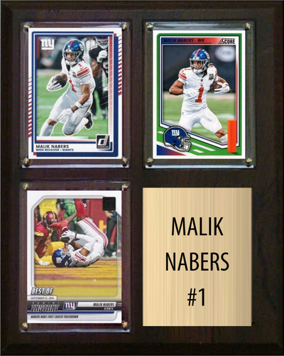 Malik Nabers New York Giants football plaque with 3 trading cards and engraved nameplate, 8x10 fan cave display