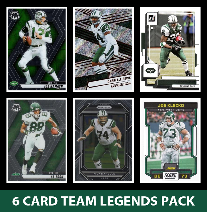 New York Jets 6 Card Legends Pack Donruss Topps Panini Joe Namath Revis