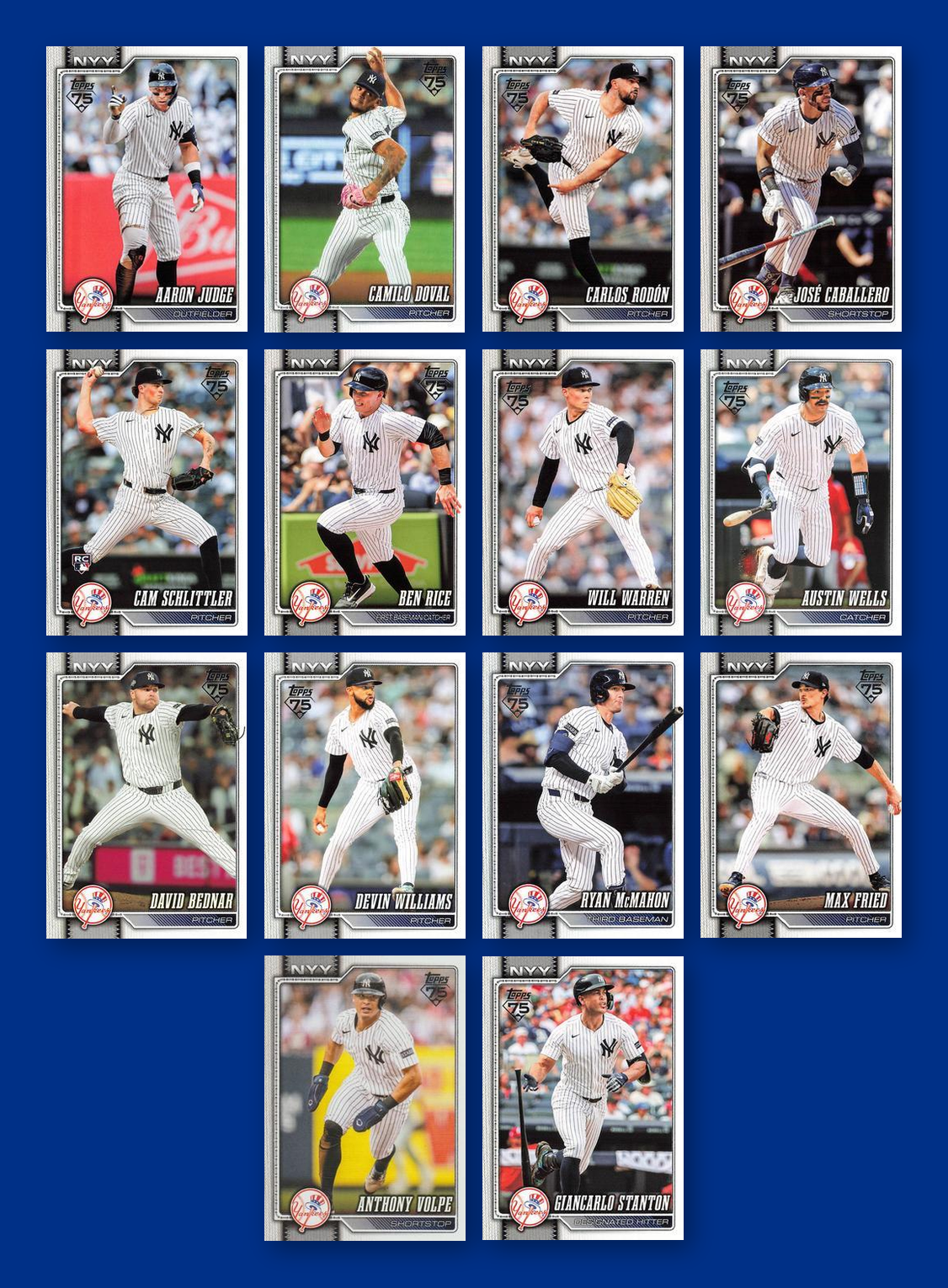 2026 Topps Series 1 & 2 Baseball Team Set 25 Cards New York Yankees Judge Stanton