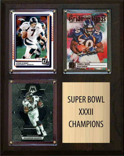 Denver Broncos Super Bowl XXXII Champions 8x10 3-Card Plaque