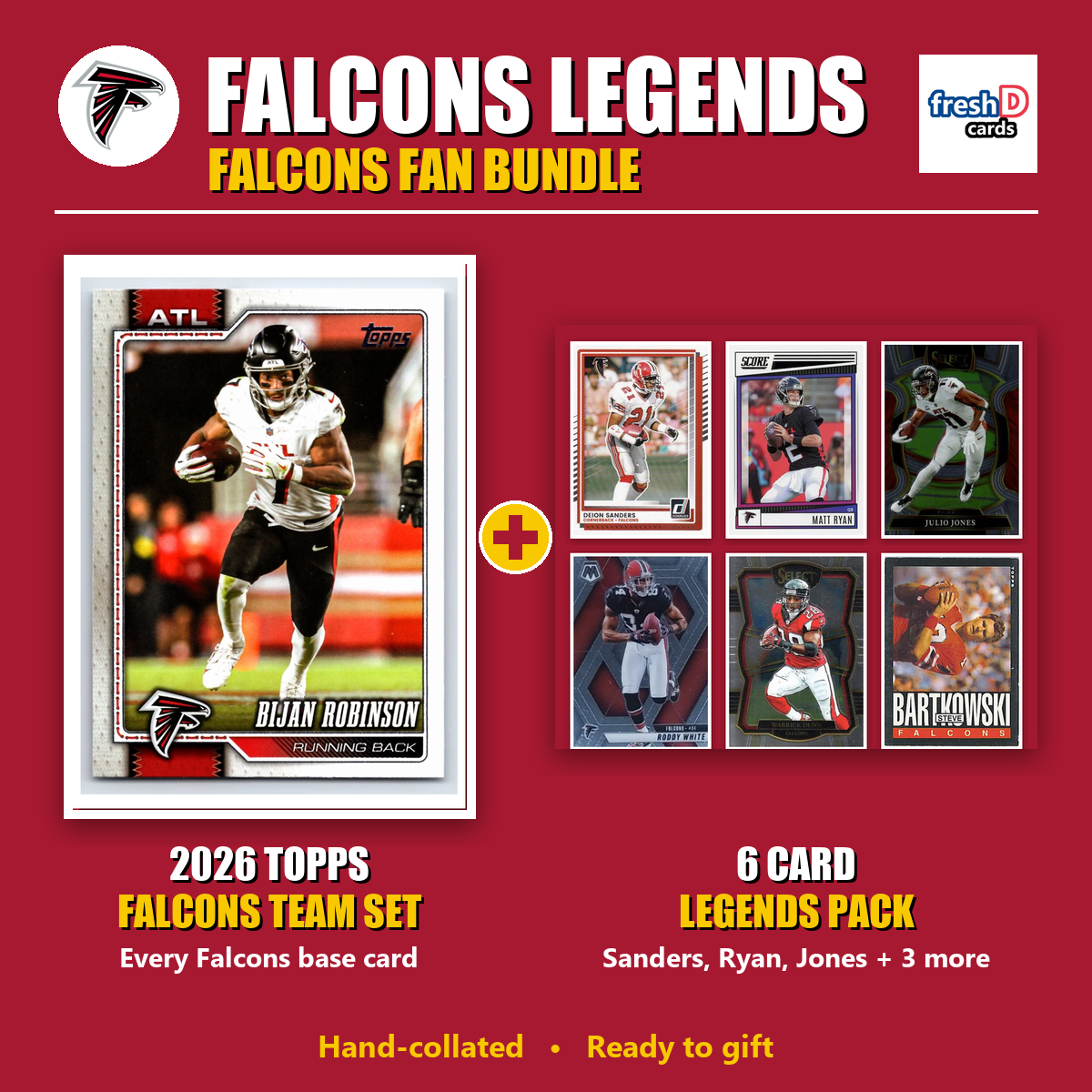 Atlanta Falcons Legends Football Fan Bundle - 2026 Topps Team Set + 6 Card Legends Pack