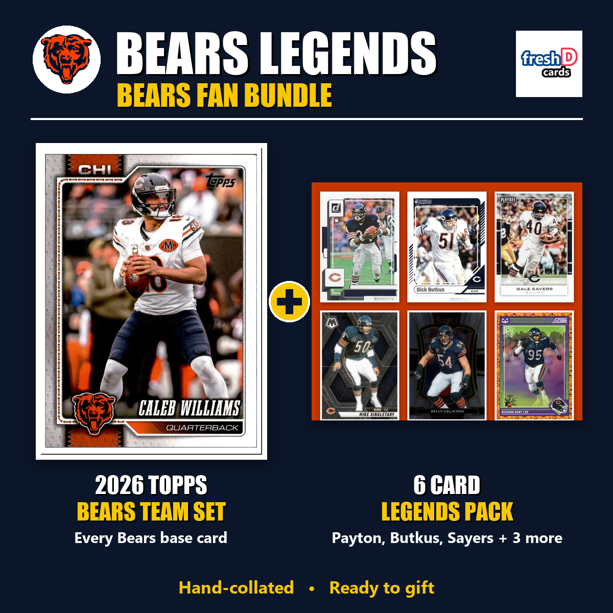 Chicago Bears Legends Football Fan Bundle - 2026 Topps Team Set + 6 Card Legends Pack