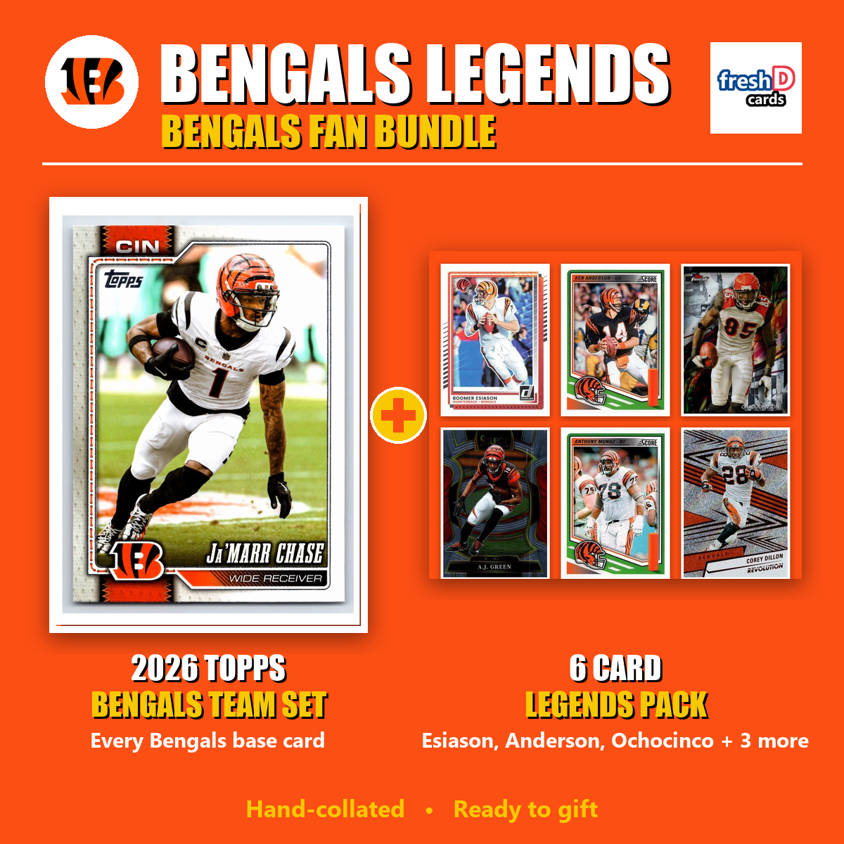 Cincinnati Bengals Legends Football Fan Bundle - 2026 Topps Team Set + 6 Card Legends Pack