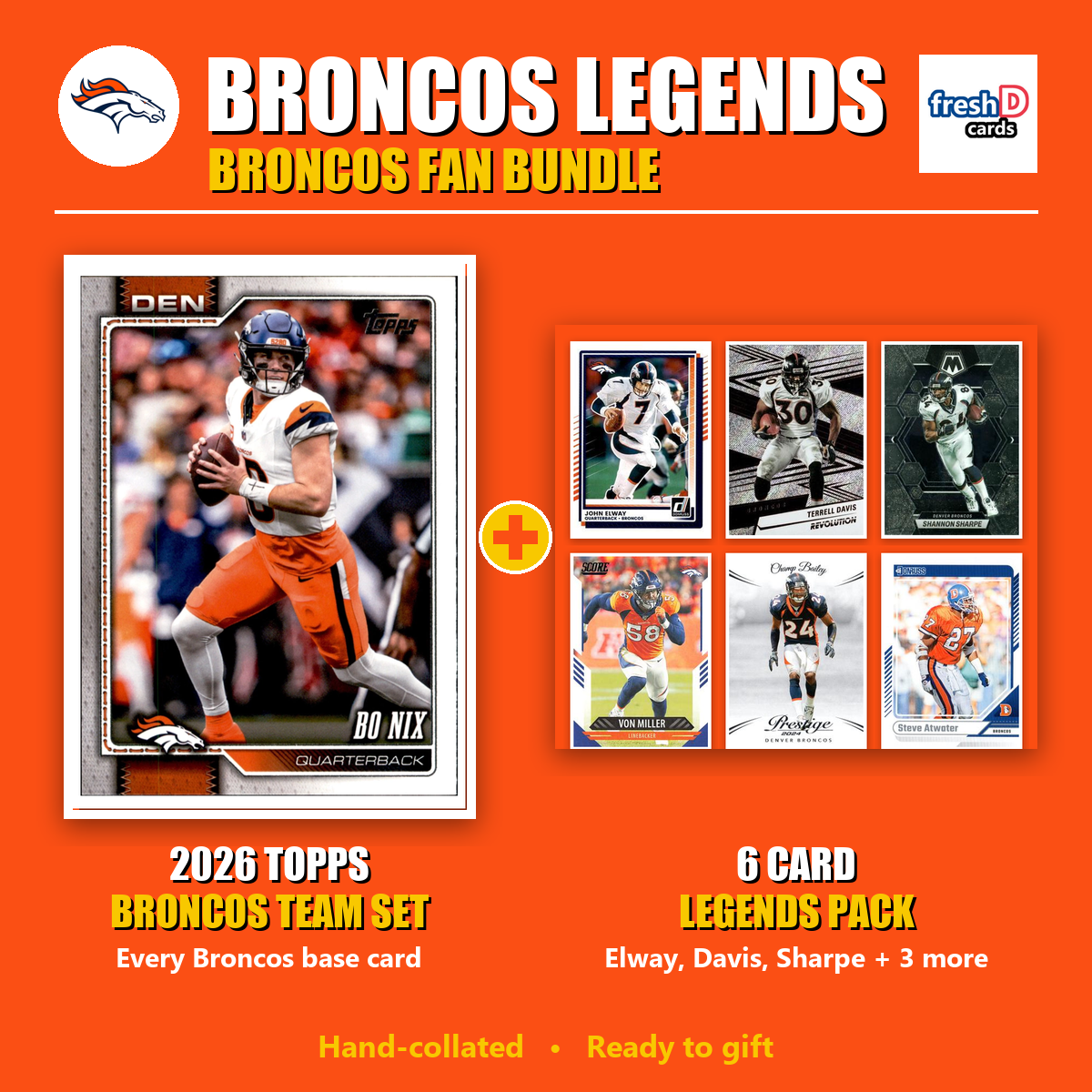 Denver Broncos Legends Football Fan Bundle - 2026 Topps Team Set + 6 Card Legends Pack