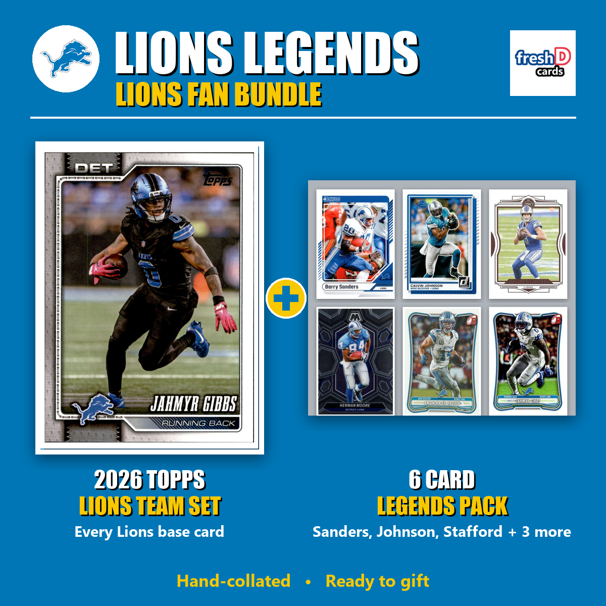 Detroit Lions Legends Football Fan Bundle - 2026 Topps Team Set + 6 Card Legends Pack