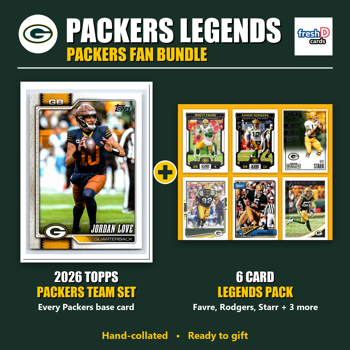 Green Bay Packers Legends Football Fan Bundle - 2026 Topps Team Set + 6 Card Legends Pack