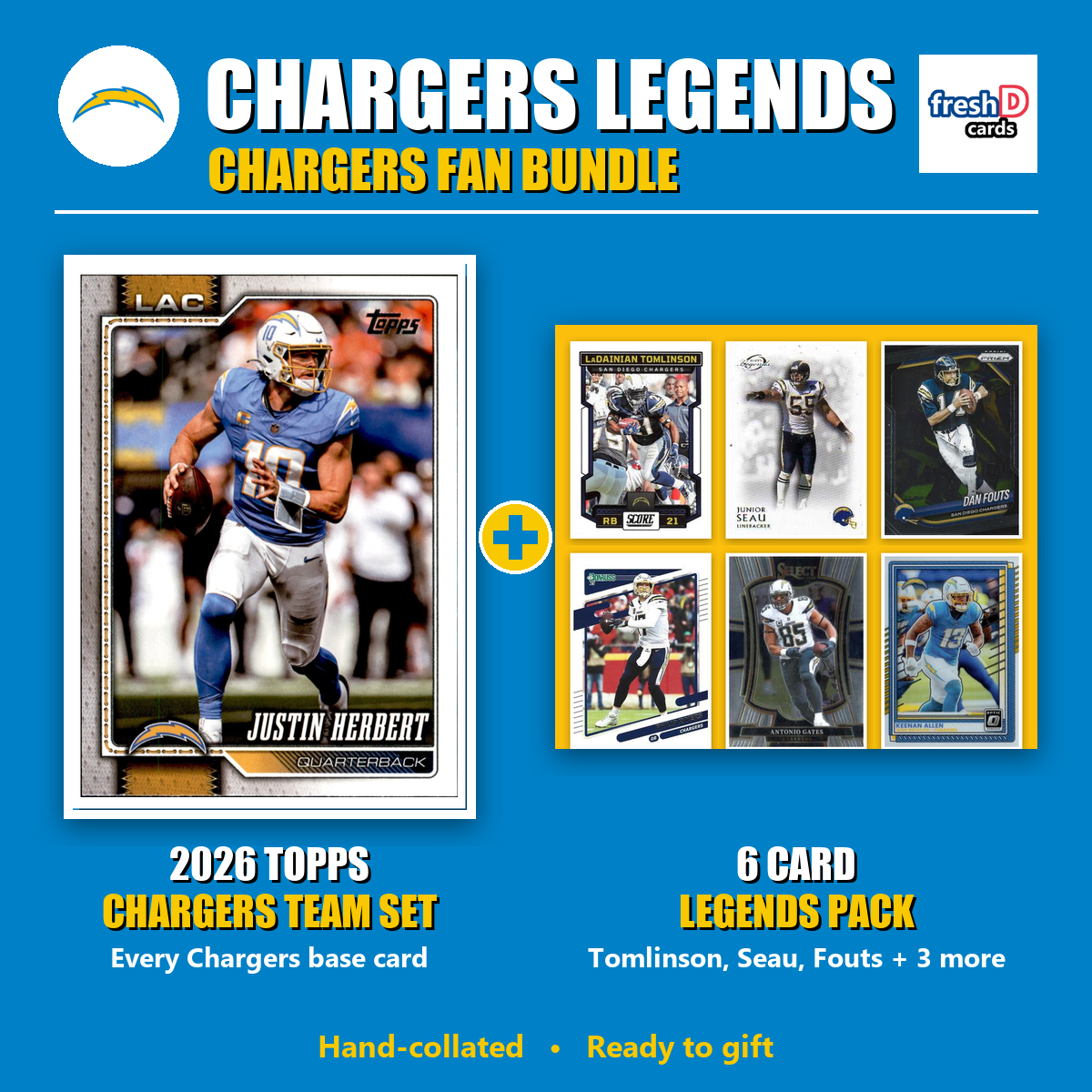 Los Angeles Chargers Legends Football Fan Bundle - 2026 Topps Team Set + 6 Card Legends Pack