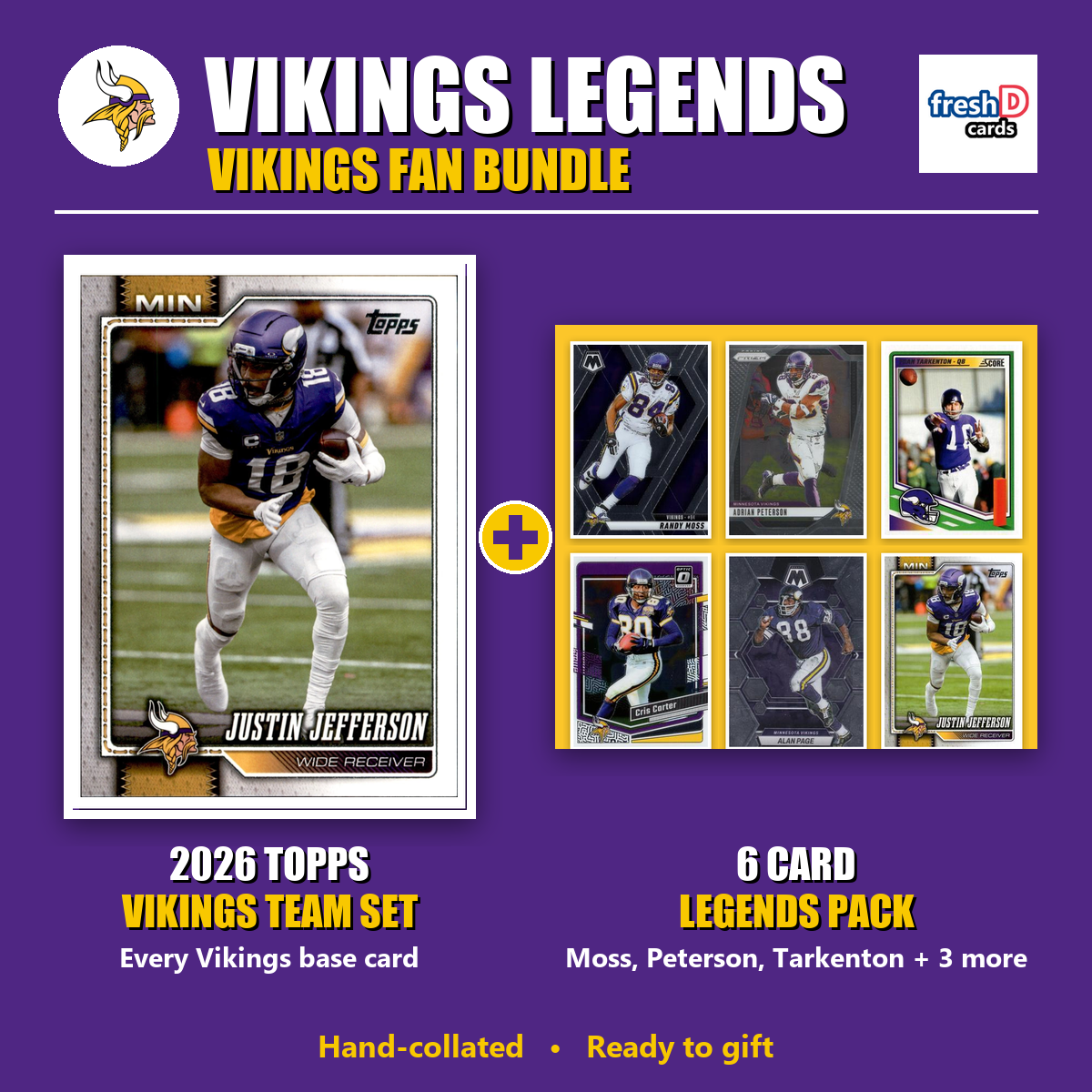 Minnesota Vikings Legends Football Fan Bundle - 2026 Topps Team Set + 6 Card Legends Pack