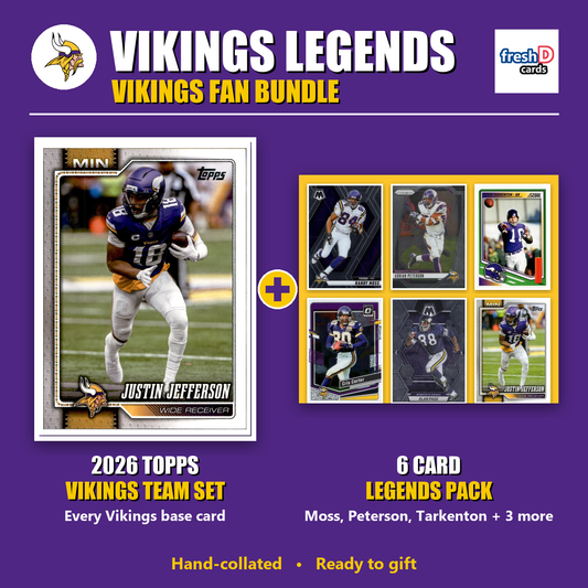 Minnesota Vikings Legends Football Fan Bundle - 2026 Topps Team Set + 6 Card Legends Pack