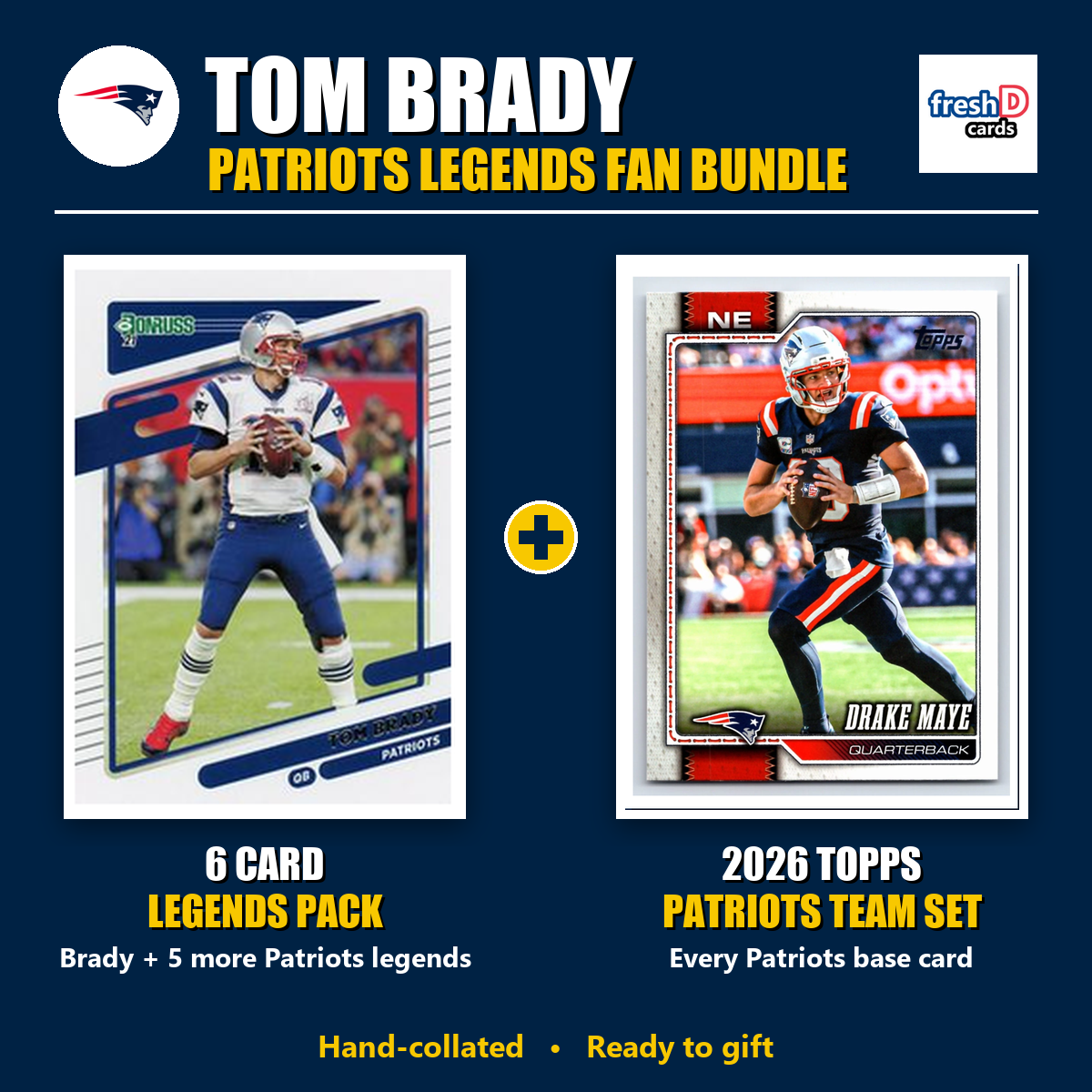 Tom Brady + New England Patriots Legends Football Fan Bundle - 2026 Topps Team Set + 6 Card Legends Pack