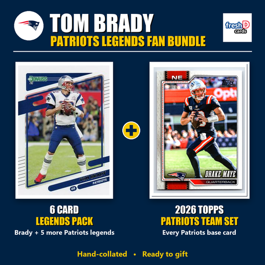 Tom Brady + New England Patriots Legends Football Fan Bundle - 2026 Topps Team Set + 6 Card Legends Pack