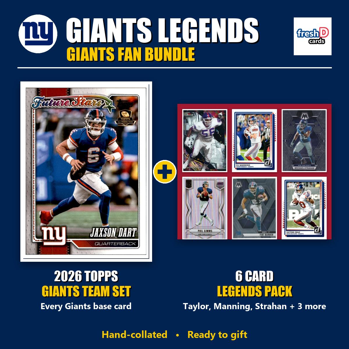 New York Giants Legends Football Fan Bundle - 2026 Topps Team Set + 6 Card Legends Pack