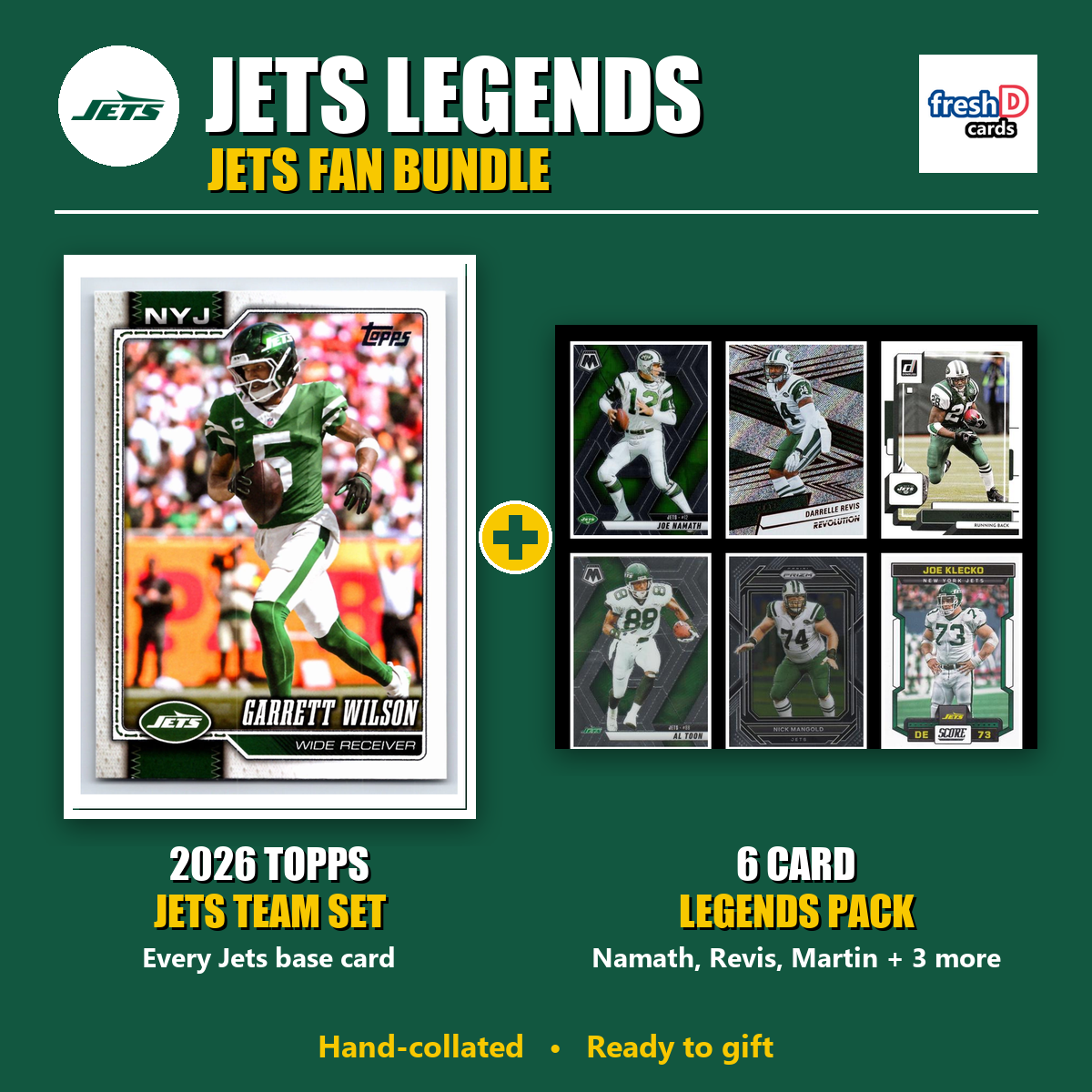 New York Jets Legends Football Fan Bundle - 2026 Topps Team Set + 6 Card Legends Pack